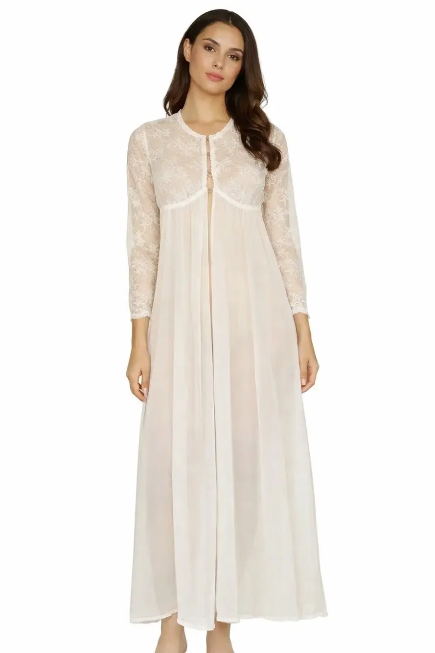 Vintage 60s Vanity Fair Chiffon Lace Tricot Sheer Peignoir Robe size 30 XS